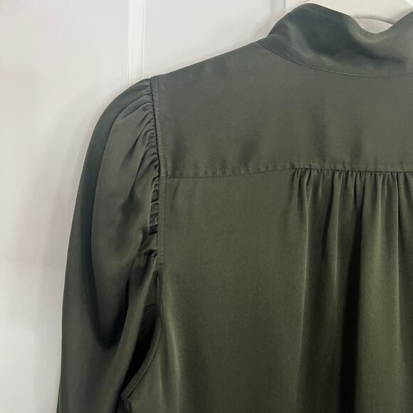 ♥️ FRAME Gillian Puff Sleeve Silk Shirt Surplus Green Long Sleeve Size M - Picture 7 of 14